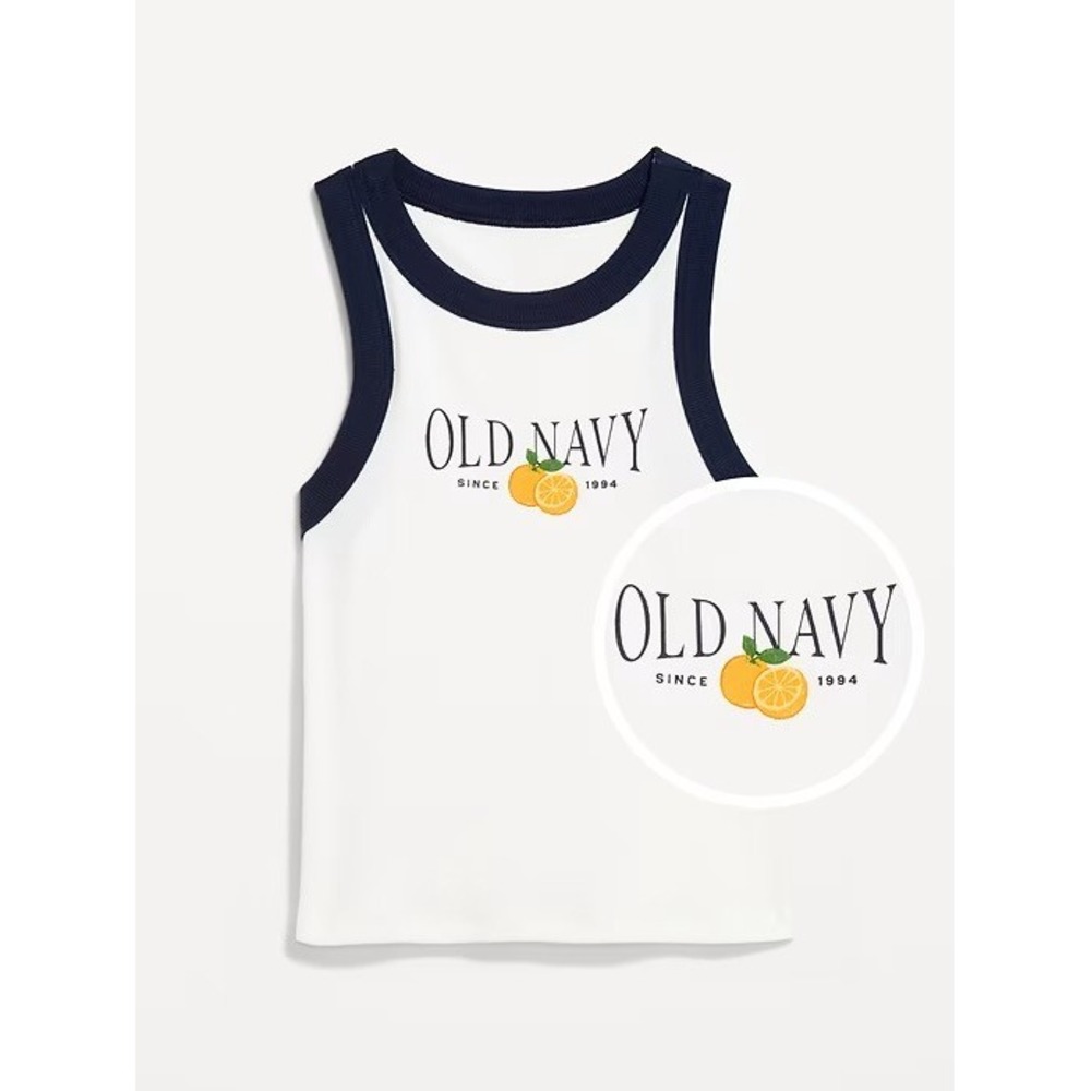 Old Navy Womens White Navy Trim Tank Top Cropped Citrus Graphic Size S NWT